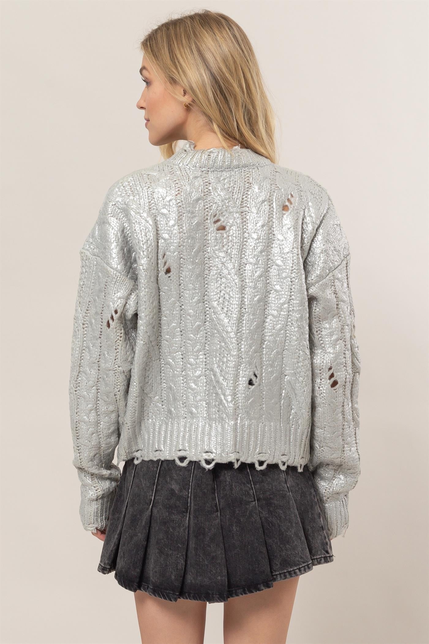 【VIAVANDA】DEFORMATION LONG SLEEVE KNIT Viscose Blend Rib Knit Long Sleeve Top | Karen Millen