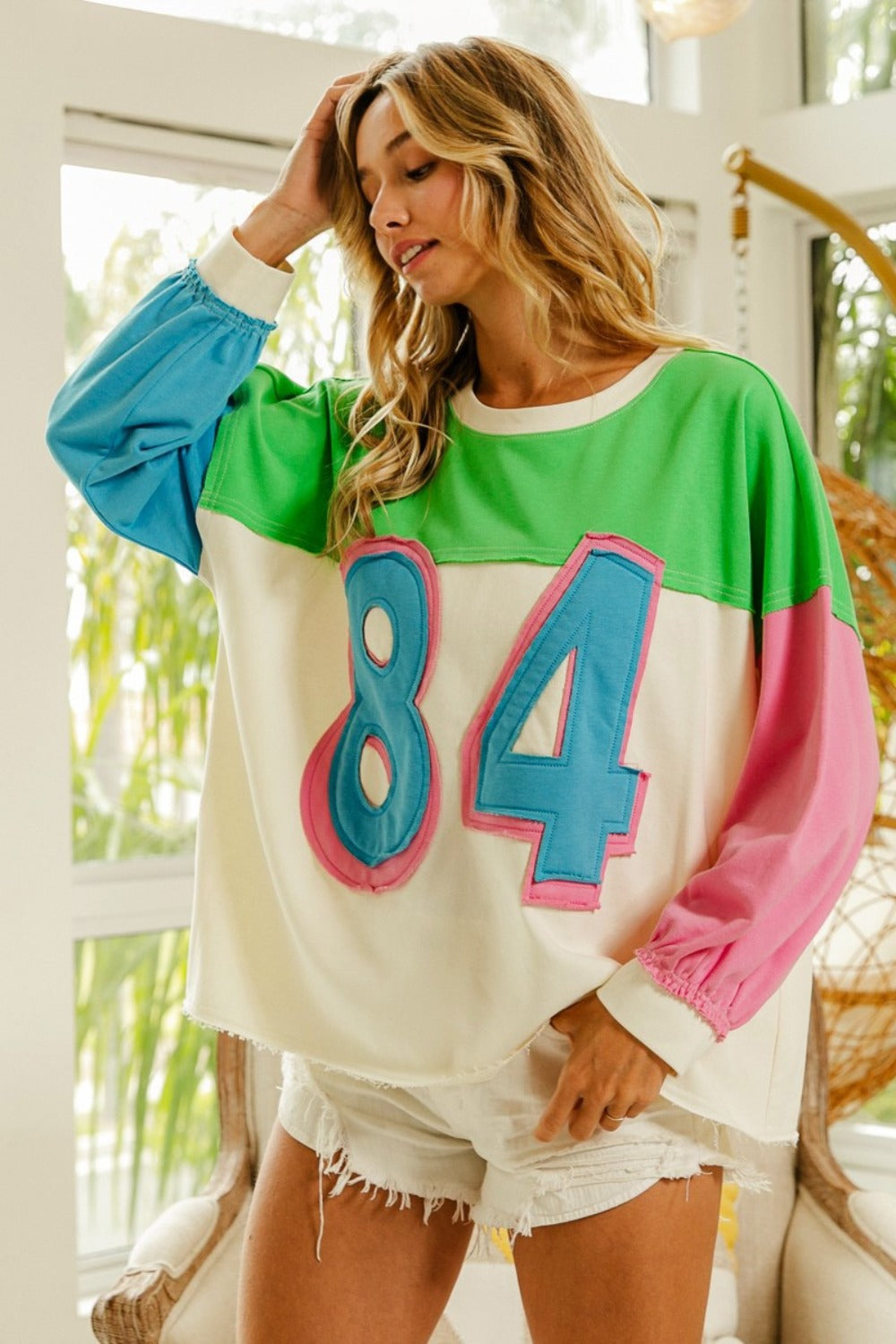 BiBi Color Block Patched Long Sleeve Top – October Six