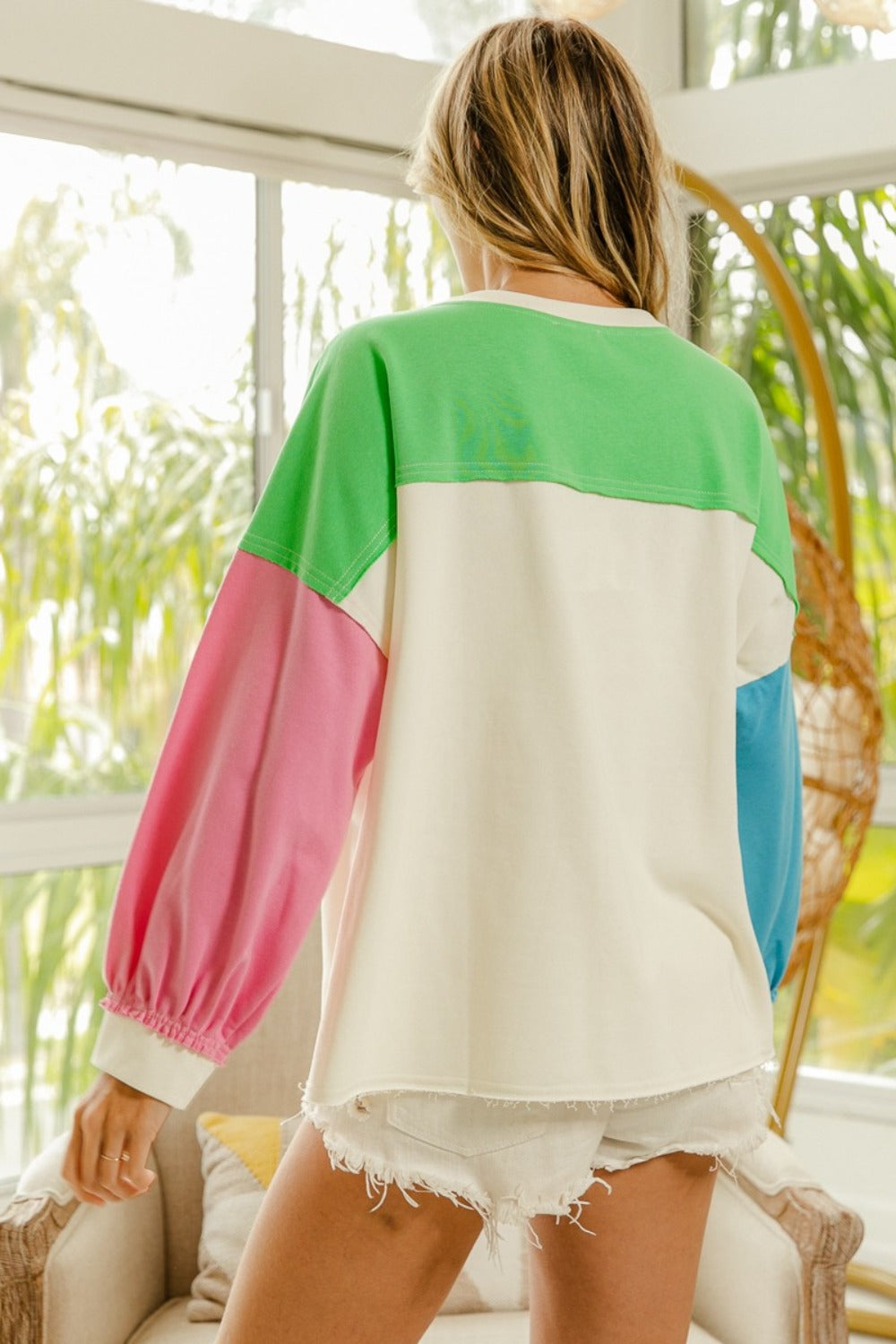 BiBi Color Block Patched Long Sleeve Top – October Six